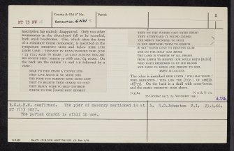 Stichill Parish Church, NT73NW 4, Ordnance Survey index card, page number 2, Verso