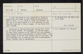 Harrietfield, NT73NW 14, Ordnance Survey index card, Recto