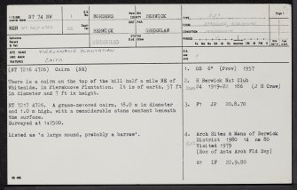 Piersknowe Plantation, NT74NW 1, Ordnance Survey index card, page number 1, Recto