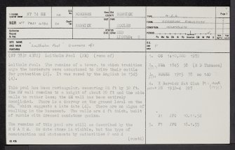 Leitholm Peel, NT74SE 10, Ordnance Survey index card, page number 1, Recto