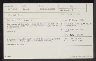 Preston, Market Cross, NT75NE 8, Ordnance Survey index card, page number 1, Recto