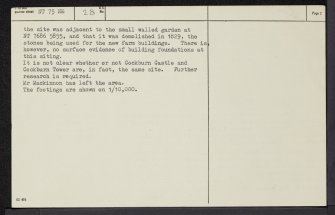 Cockburn Tower, NT75NE 28, Ordnance Survey index card, page number 2, Verso