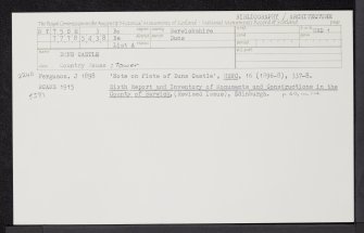 Duns Castle, NT75SE 3, Ordnance Survey index card, Recto