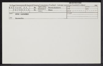 Duns, Gasworks, NT75SE 53, Ordnance Survey index card, Recto
