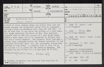 Blackburn Mill, NT76NE 20, Ordnance Survey index card, page number 1, Recto