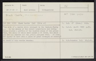 Black Castle, Oldhamstocks, NT77SW 12, Ordnance Survey index card, Recto