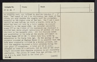 Camp Tops, NT81NE 8, Ordnance Survey index card, page number 2, Verso