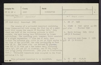 Shoulder Hill, NT82SW 1, Ordnance Survey index card, page number 1, Recto