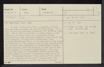 Kip Knowe, NT82SW 8, Ordnance Survey index card, page number 1, Recto