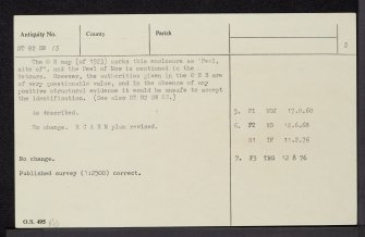 Mowhaugh, NT82SW 13, Ordnance Survey index card, page number 2, Verso