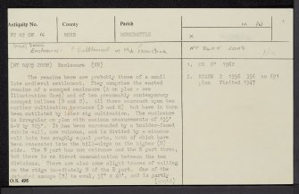 Bucht Knowe, NT82SW 16, Ordnance Survey index card, page number 1, Recto