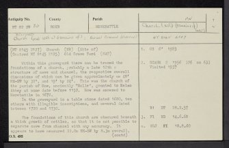 Belford, Old Church And Graveyard, NT82SW 30, Ordnance Survey index card, page number 1, Recto