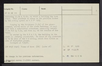 Mow Tower, NT82SW 33, Ordnance Survey index card, page number 2, Verso