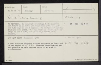 Kip Knowe, NT82SW 39, Ordnance Survey index card, Recto