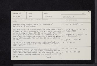 Edington Castle, NT85NE 9, Ordnance Survey index card, page number 1, Recto