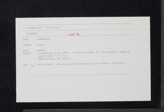 Ninewells House, NT85NE 49, Ordnance Survey index card, Recto