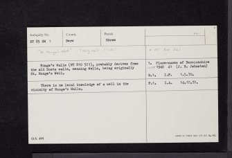 Mungo's Walls, NT85SW 8, Ordnance Survey index card, Recto