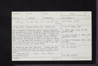 Edrington Castle, NT95SW 5, Ordnance Survey index card, page number 1, Recto