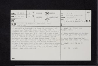 Gosmount, Cross-Shaft, NT96NW 8, Ordnance Survey index card, page number 1, Recto