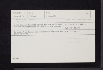 Doon Hill, Ardwell Point, NX04SE 9, Ordnance Survey index card, Recto