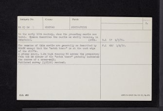 Dunskey Castle, NX05SW 3, Ordnance Survey index card, page number 2, Verso