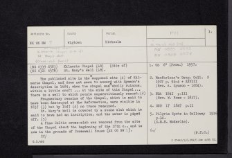 Kilmorie, Chapel, NX06NW 7, Ordnance Survey index card, page number 1, Recto