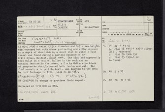 Finnarts Hill, NX07SE 7, Ordnance Survey index card, page number 1, Recto