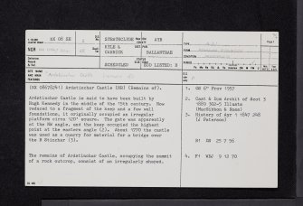 Ardstinchar Castle, NX08SE 2, Ordnance Survey index card, page number 1, Recto