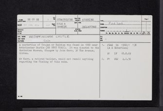 Ardstinchar Castle, NX08SE 7, Ordnance Survey index card, page number 1, Recto