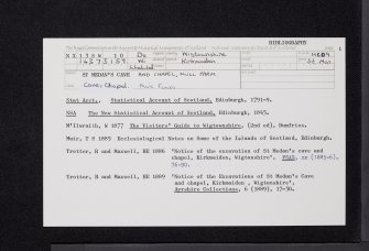 St Medan's Cave And Chapel, Mull Farm, NX13SW 10, Ordnance Survey index card, page number 1, Recto