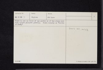 Glenluce, Castle Of Park, NX15NE 9, Ordnance Survey index card, page number 2, Verso