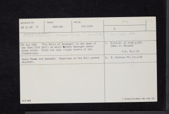 Old Hall, Dunragit, NX15NW 7, Ordnance Survey index card, Recto