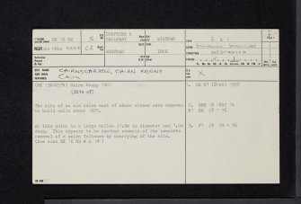 Cairnscarrow, Cairn Kenny, NX16NW 5, Ordnance Survey index card, page number 1, Recto