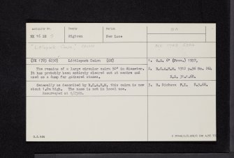 Cruise, Littlepark Cairn, NX16SE 9, Ordnance Survey index card, Recto