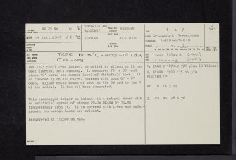 Tree Island, Whitefield Loch, NX25NW 11, Ordnance Survey index card, page number 1, Recto