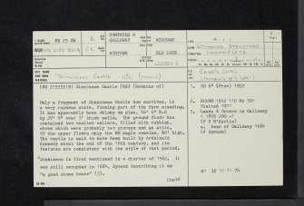 Sinniness Castle, NX25SW 6, Ordnance Survey index card, page number 1, Recto