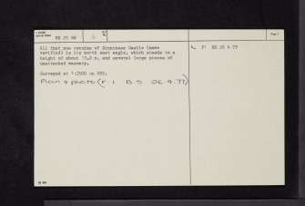 Sinniness Castle, NX25SW 6, Ordnance Survey index card, page number 2, Verso