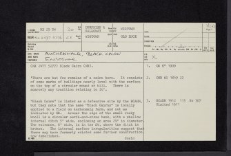 Auchenmalg, 'Black Cairn', NX25SW 20, Ordnance Survey index card, page number 1, Recto