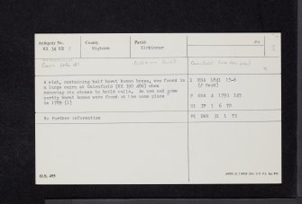 Cairnfield, NX34NE 3, Ordnance Survey index card, Recto