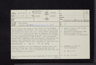 Mochrum Church, NX34NW 3, Ordnance Survey index card, page number 1, Recto