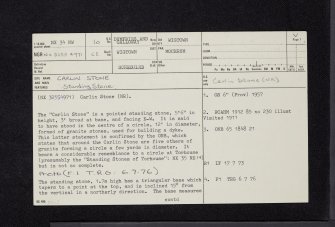 Carlin Stone, NX34NW 10, Ordnance Survey index card, page number 1, Recto