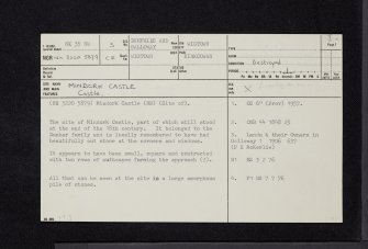Mindork Castle, NX35NW 3, Ordnance Survey index card, page number 1, Recto