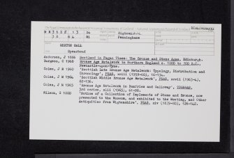 Merton Hall, NX36SE 13, Ordnance Survey index card, Recto