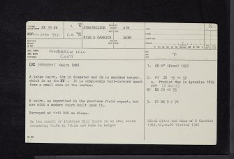 Pinbreck Hill, NX39SW 2, Ordnance Survey index card, page number 1, Recto