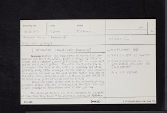 Baldoon Castle, NX45SW 1, Ordnance Survey index card, page number 1, Recto