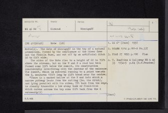 Minnigaff Motte, NX46NW 8, Ordnance Survey index card, page number 1, Recto