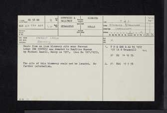 Forrest Lodge, NX58NE 8, Ordnance Survey index card, page number 1, Recto