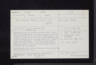 Balmangan Tower, NX64NE 12, Ordnance Survey index card, page number 1, Recto