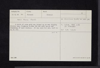 Drummore Castle, NX64NE 30, Ordnance Survey index card, Recto
