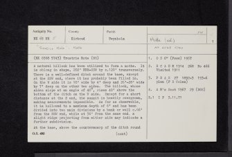 Trostrie Motte, NX65NE 5, Ordnance Survey index card, page number 1, Recto